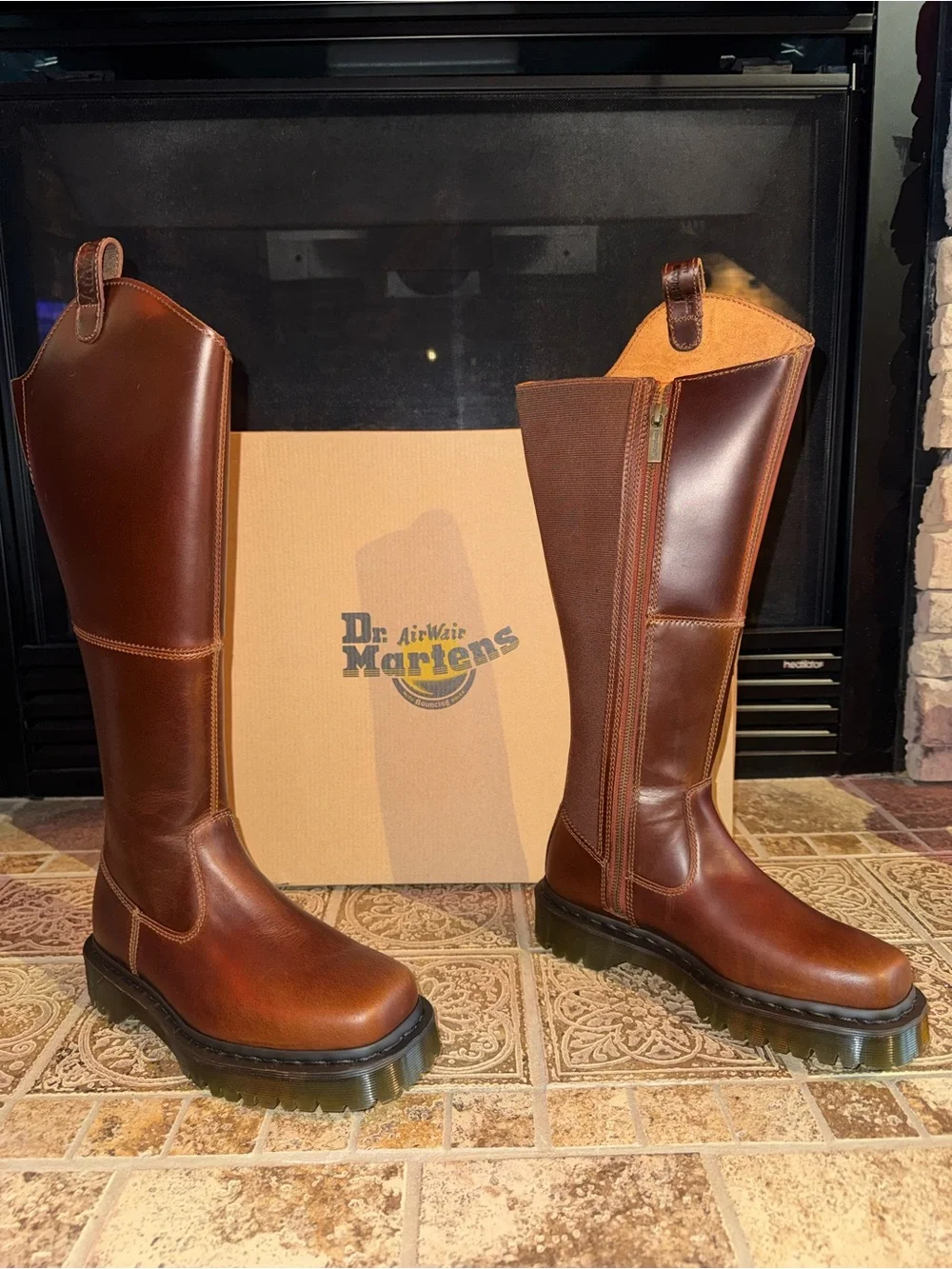 Dr. Martens Women's Tall Brown Zip Leather Riding Boots